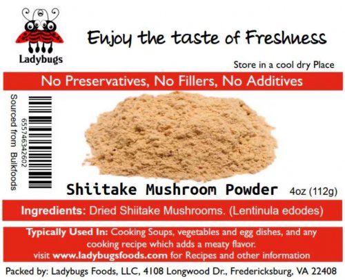 Shiitake Mushroom Powder, Organic Fruiting Body - 4oz